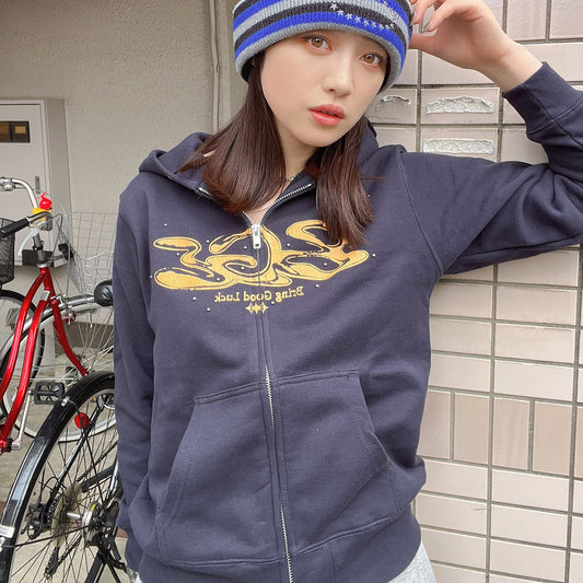 CRACK LOGO ZIP PARKA -NAVY-