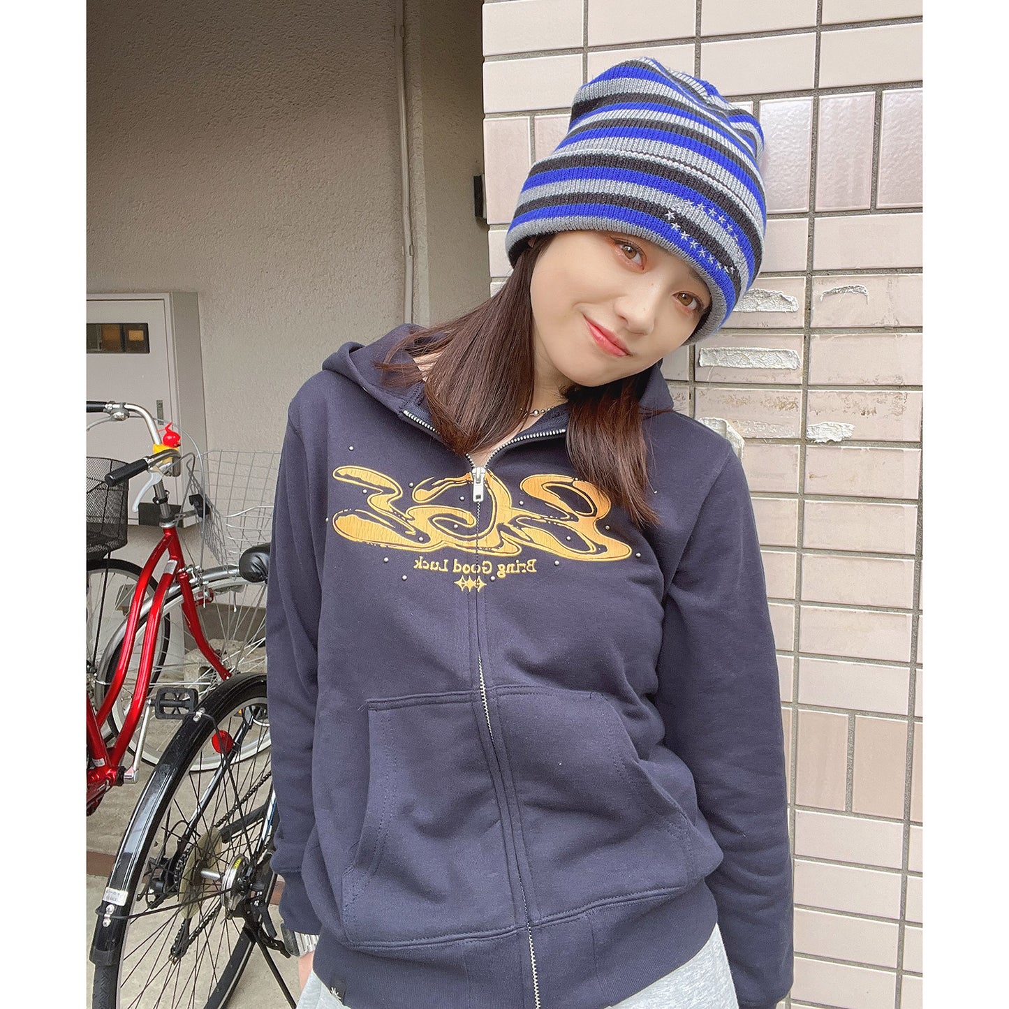 CRACK LOGO ZIP PARKA -NAVY-