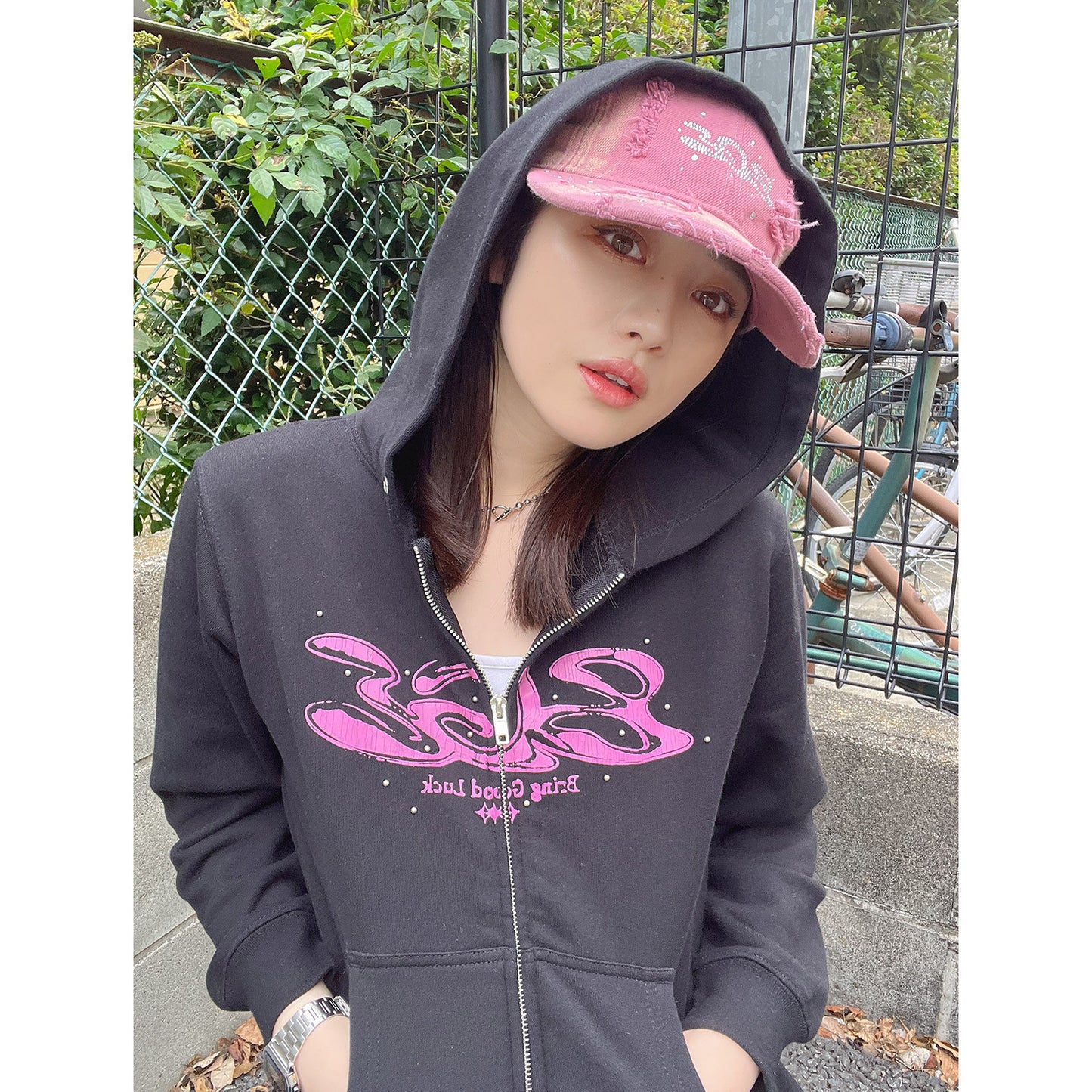 CRACK LOGO ZIP PARKA -BLACK-