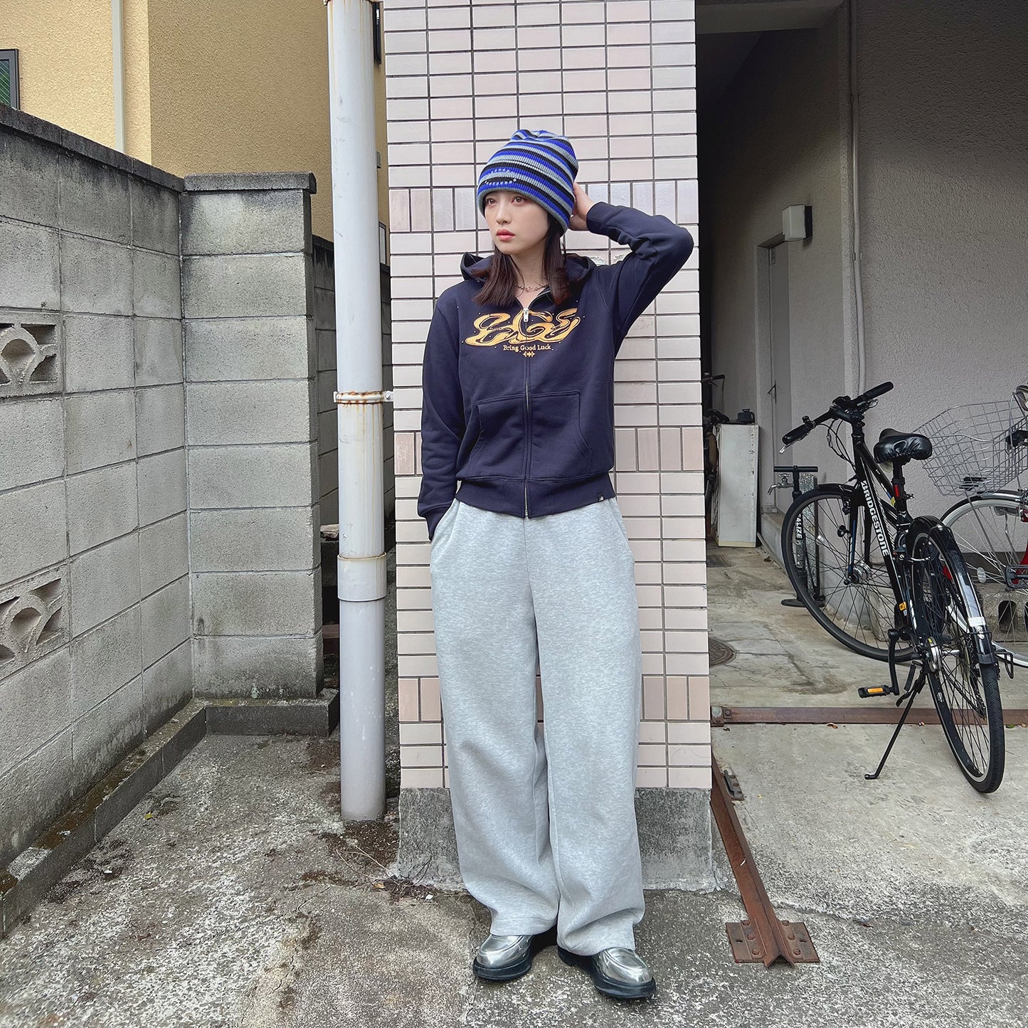 CRACK LOGO ZIP PARKA -NAVY-