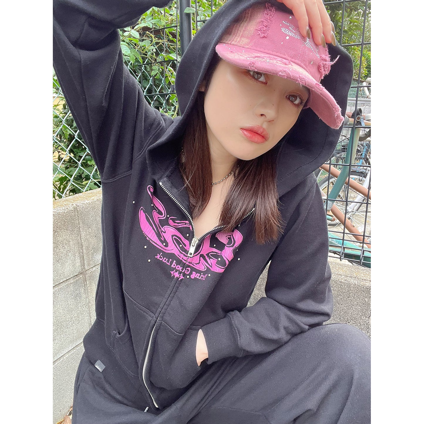 CRACK LOGO ZIP PARKA -BLACK-