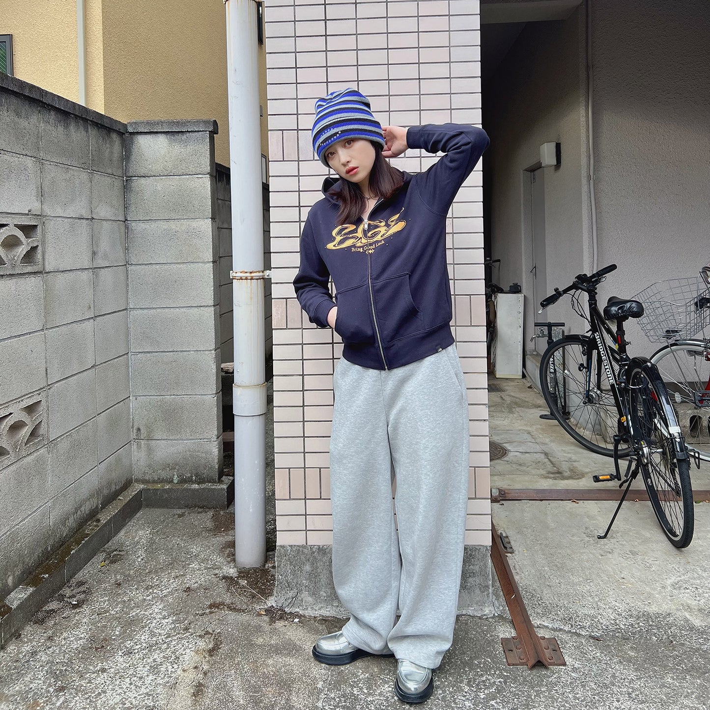 CRACK LOGO ZIP PARKA -NAVY-