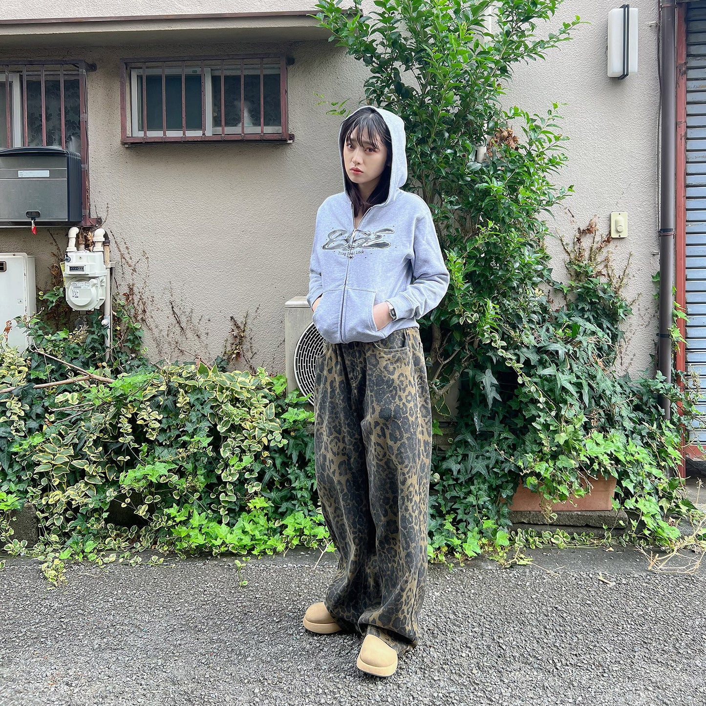 CRACK LOGO ZIP PARKA -GREY-