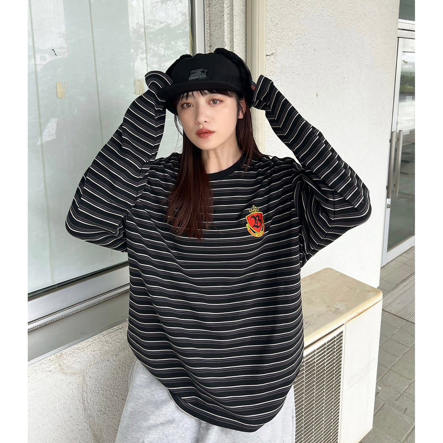 BORDER LS TEE -BLACK-