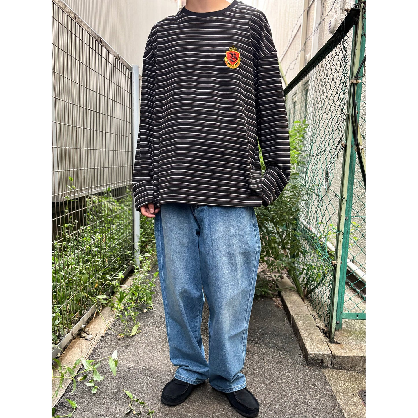 BORDER LS TEE -BLACK-