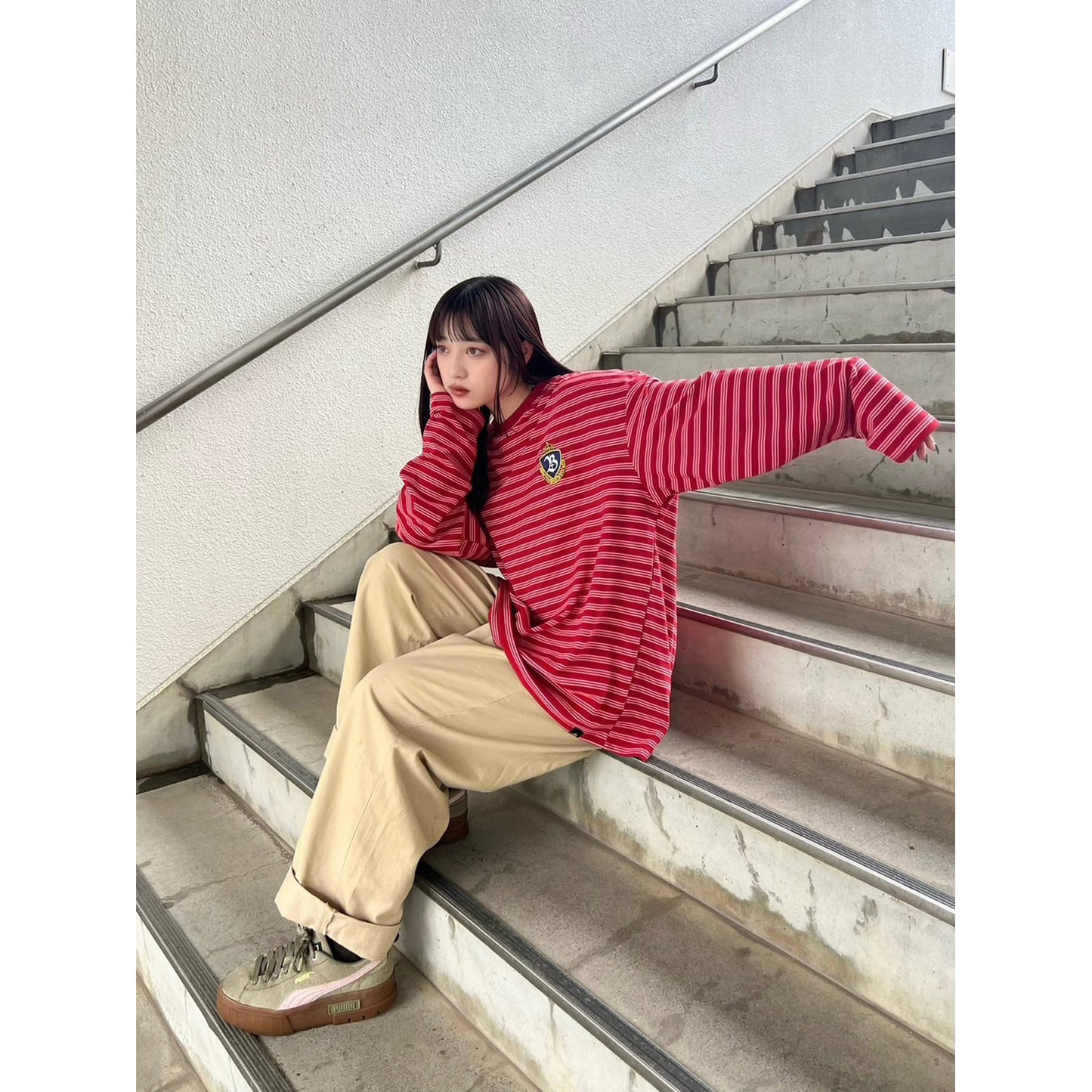 BORDER LS TEE -RED-