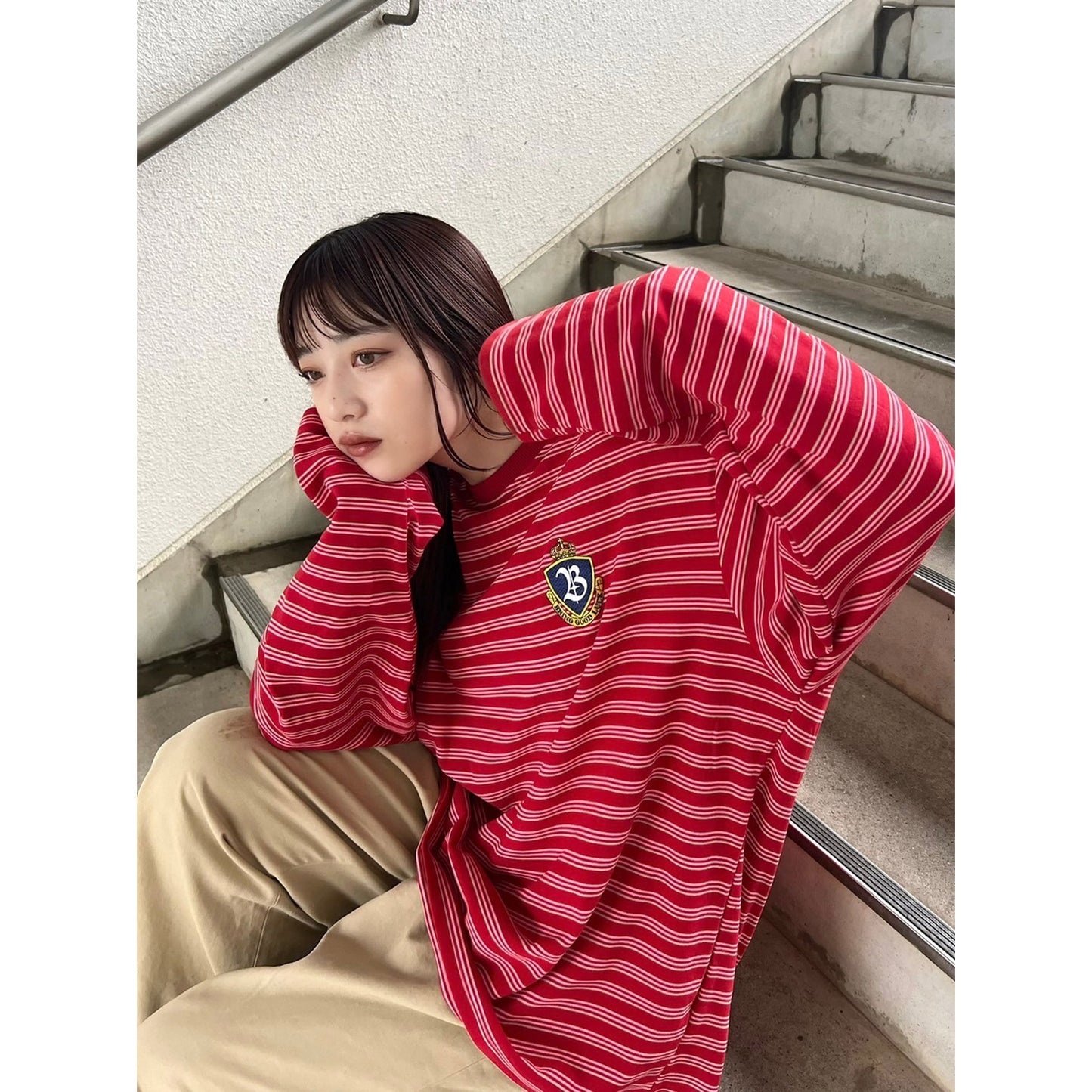 BORDER LS TEE -RED-