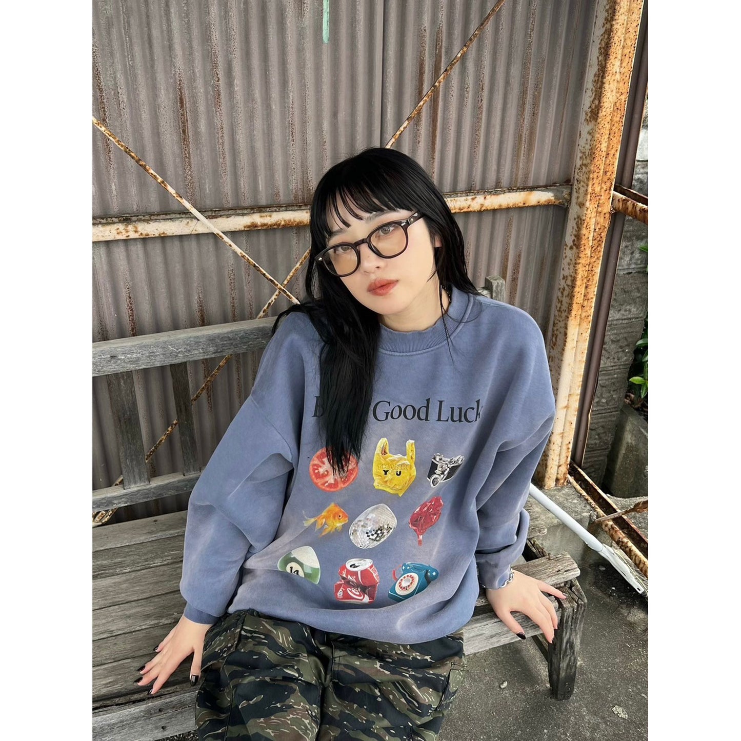 PIGMENT 9 ITEM CREW SW -BLUE-