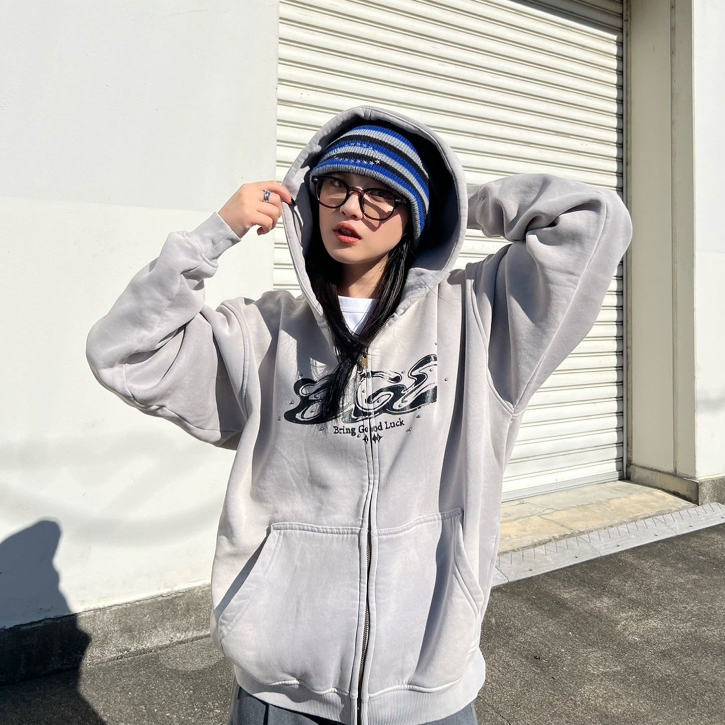 PIGMENT LOGO ZIP PARKA -L.GREY-