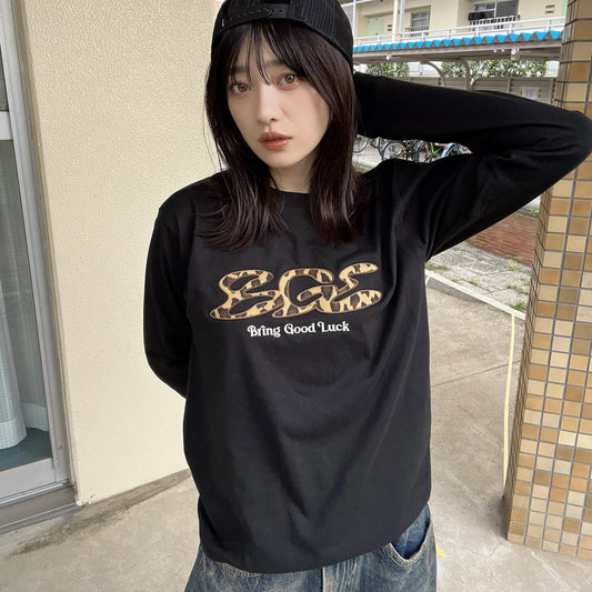 LEOPARD LOGO LS TEE -BLACK-