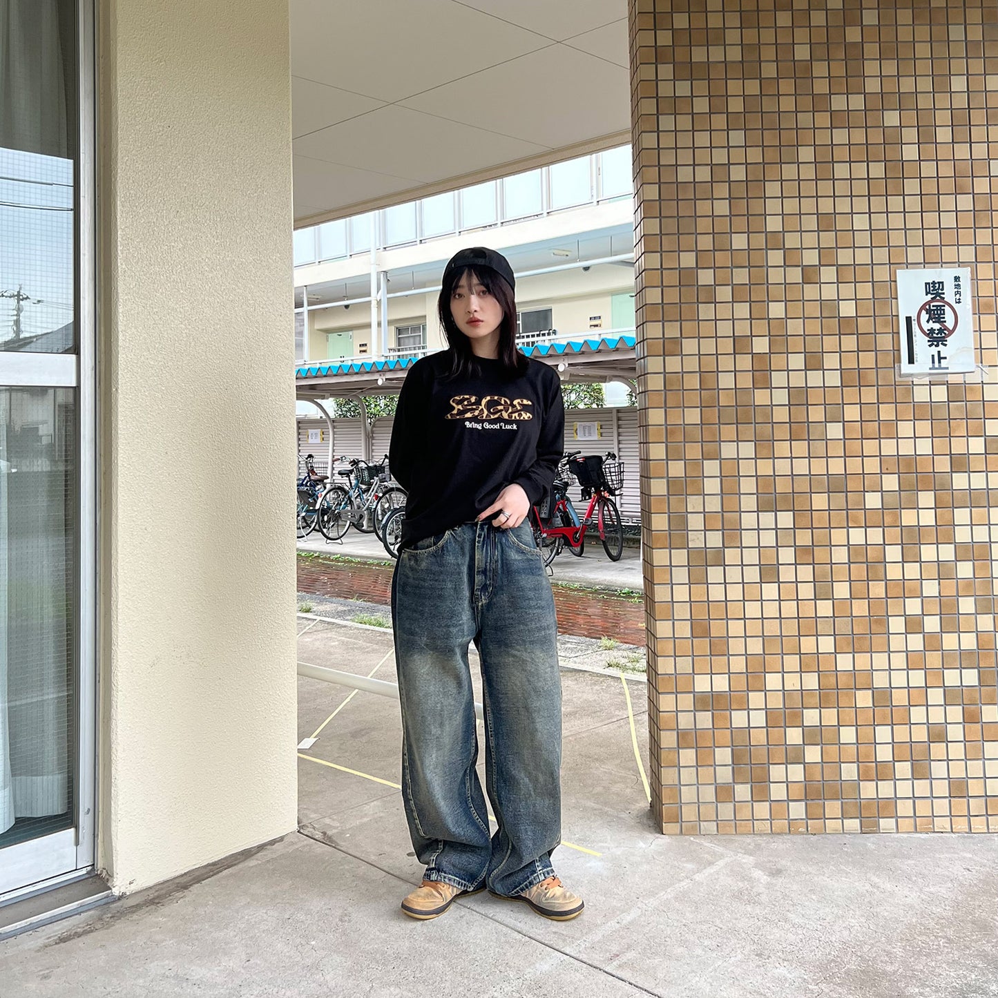 LEOPARD LOGO LS TEE -BLACK-