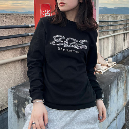RHINESTONE LOGO LS TEE -BLACK-