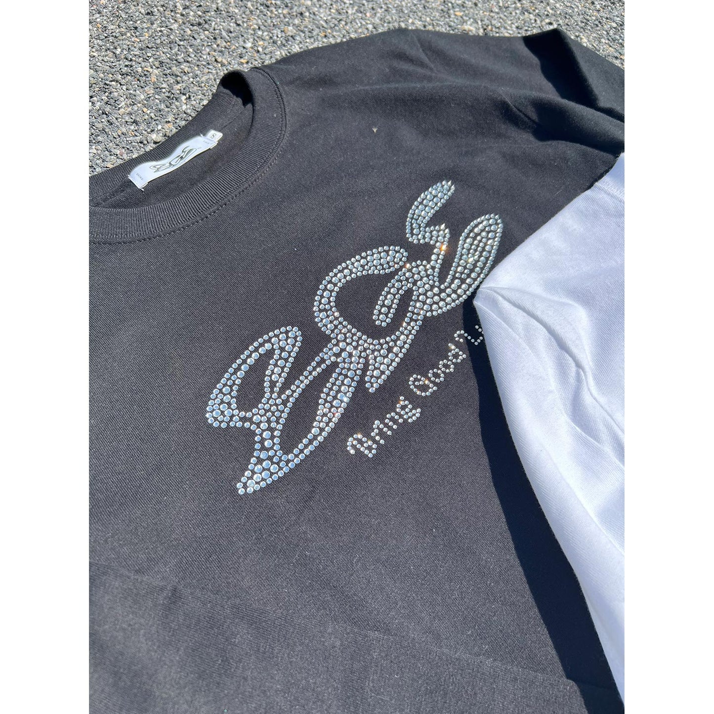 RHINESTONE LOGO LS TEE -BLACK-
