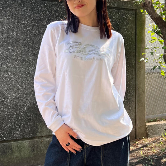 RHINESTONE LOGO LS TEE -WHITE-