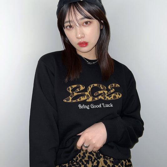 LEOPARD LOGO SWEAT -BLACK-