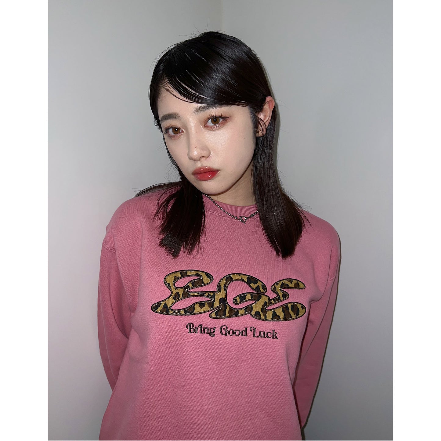 LEOPARD LOGO SWEAT -PINK-