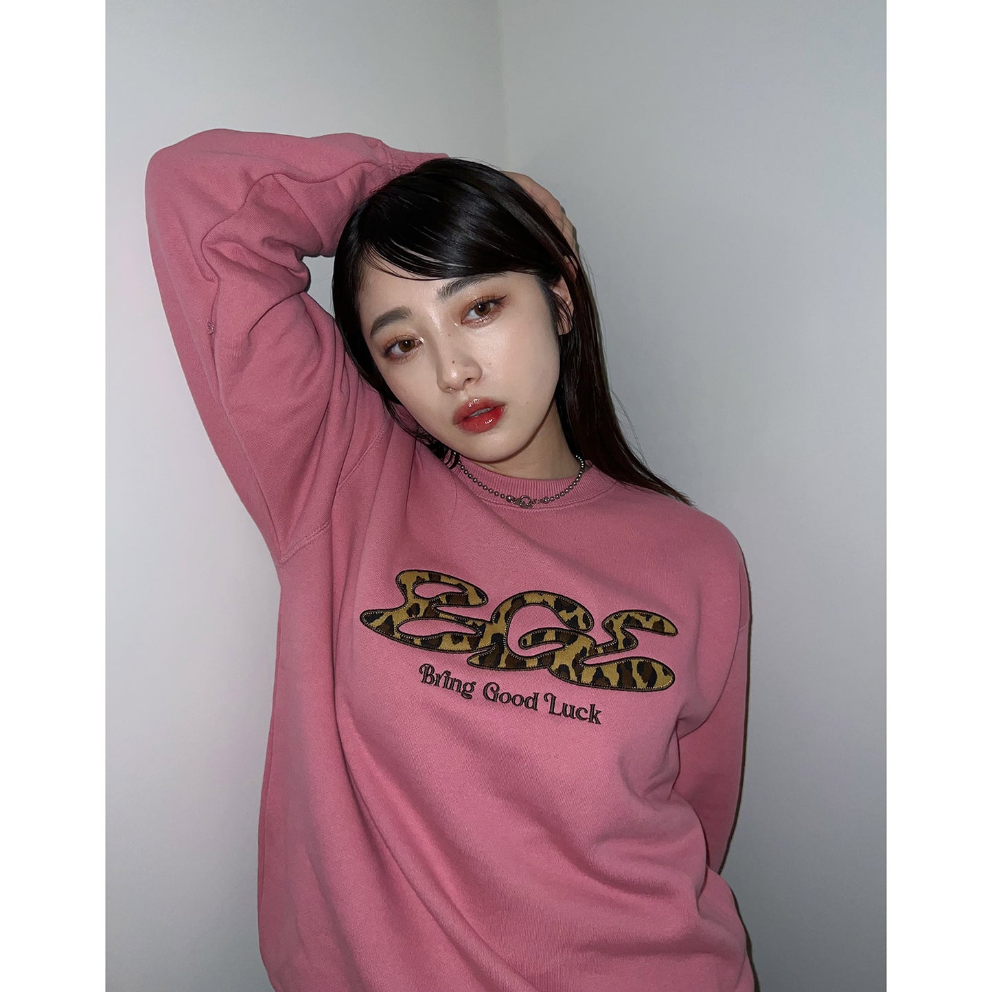 LEOPARD LOGO SWEAT -PINK-