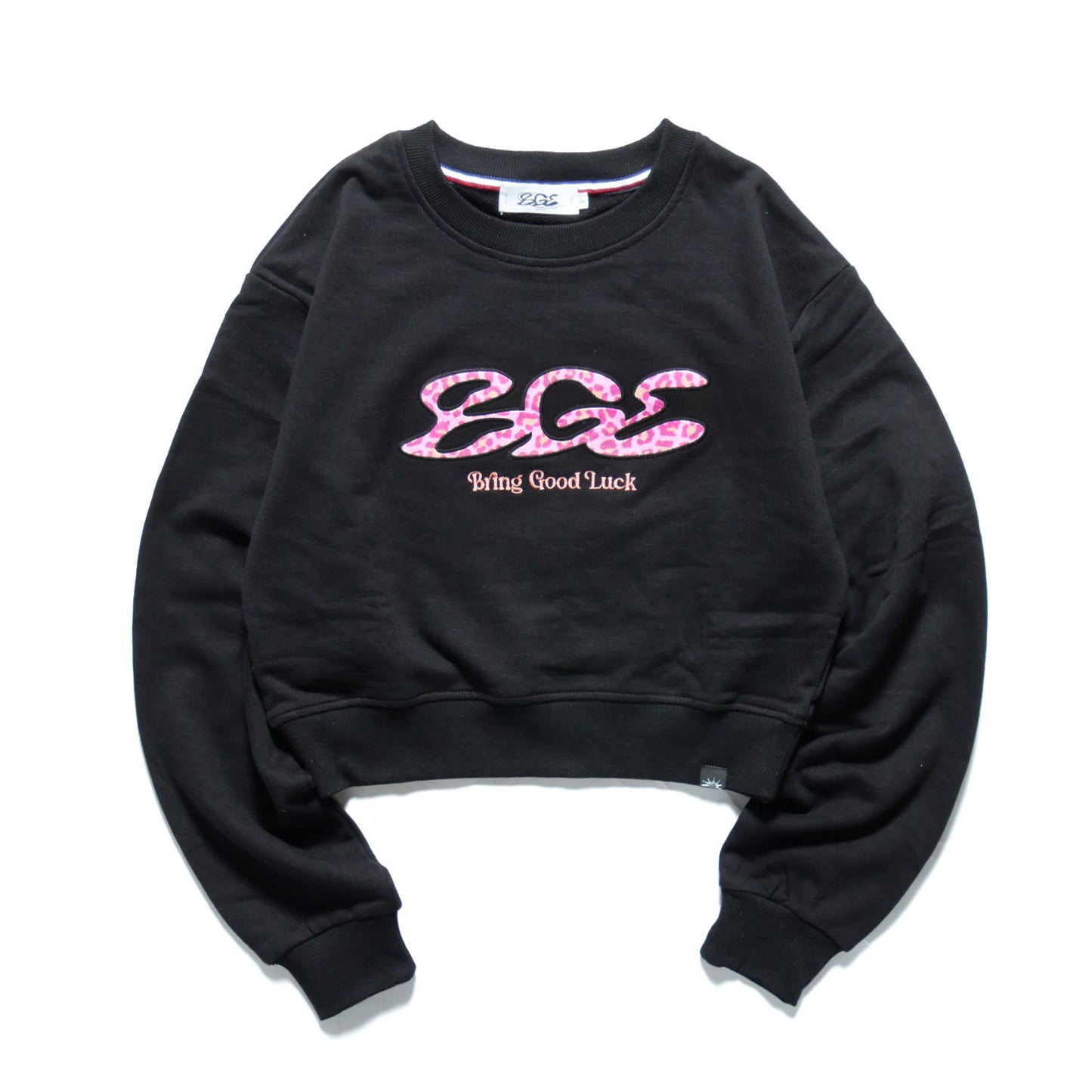 PINK LEOPARD LOGO SWEAT -BLACK-