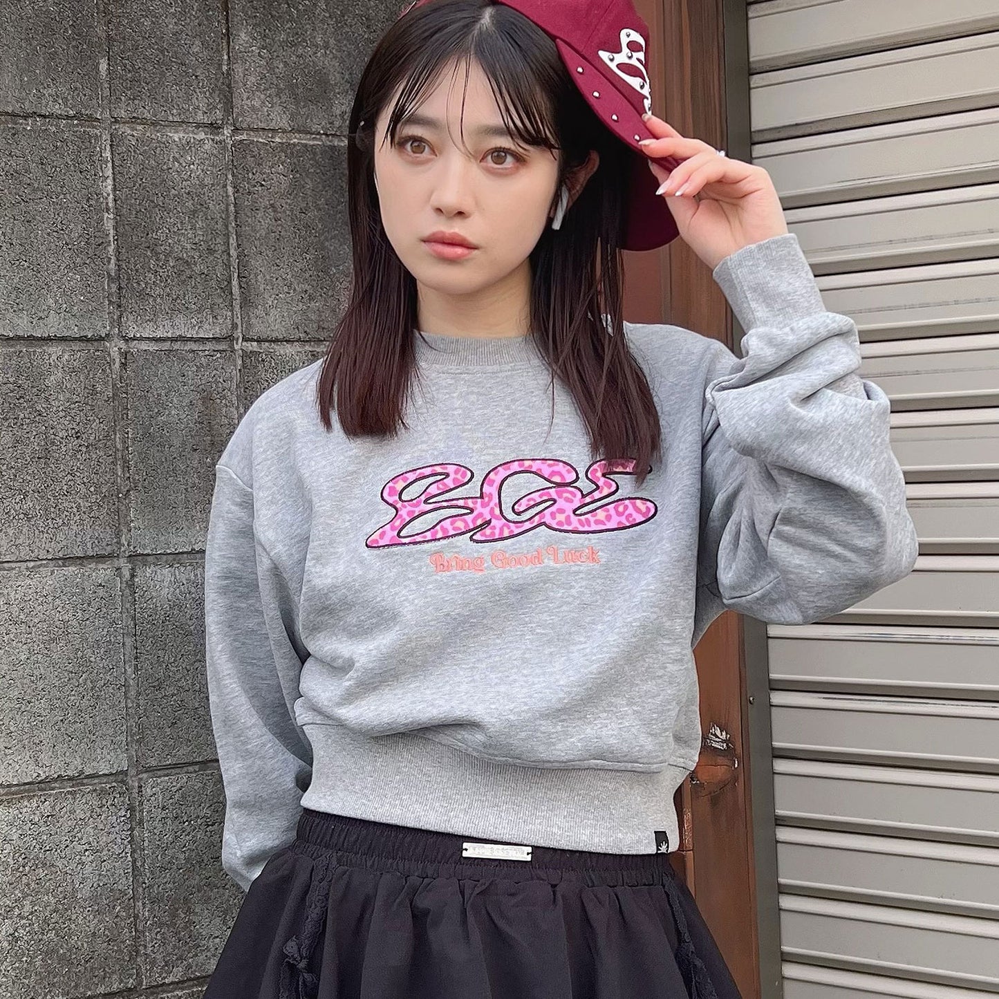 PINK LEOPARD LOGO SWEAT -GREY-