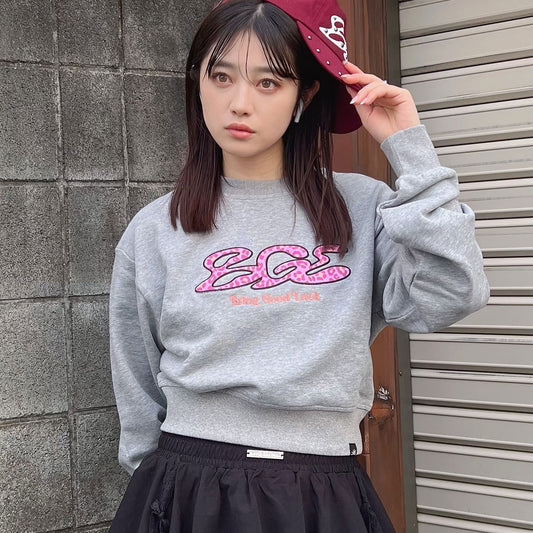 PINK LEOPARD LOGO SWEAT -GREY-