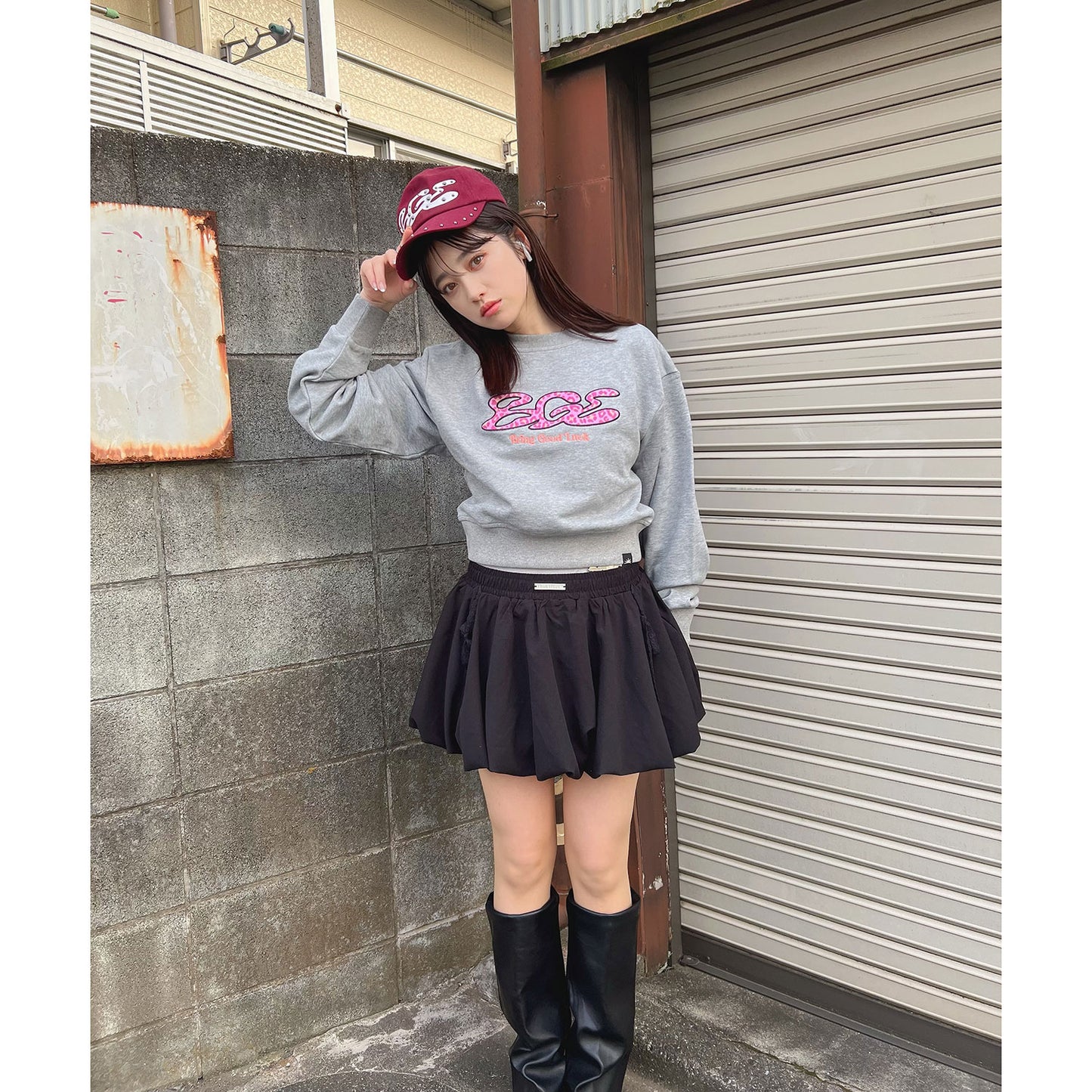 PINK LEOPARD LOGO SWEAT -GREY-