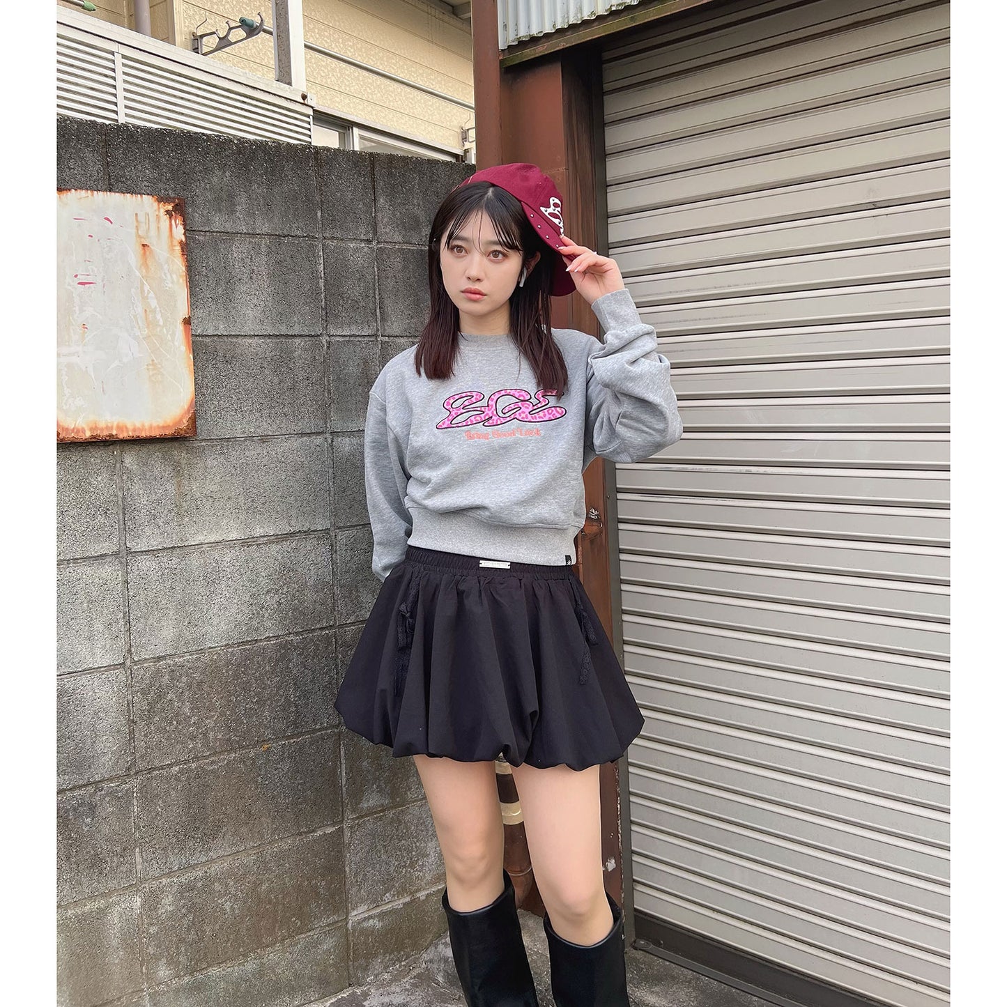 PINK LEOPARD LOGO SWEAT -GREY-