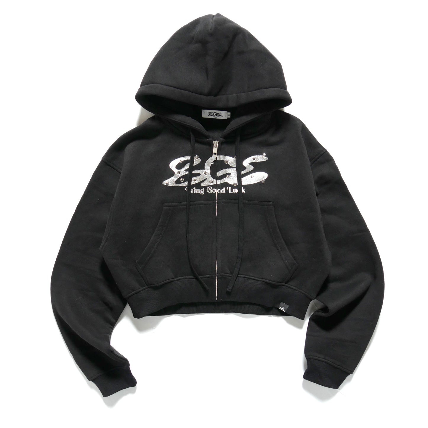 METALLIC LOGO ZIP PARKA -BLACK-