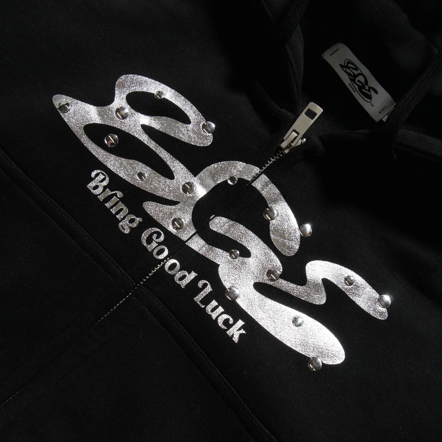 METALLIC LOGO ZIP PARKA -BLACK-