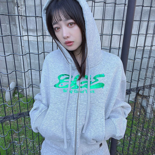 METALLIC LOGO ZIP PARKA -GREY-