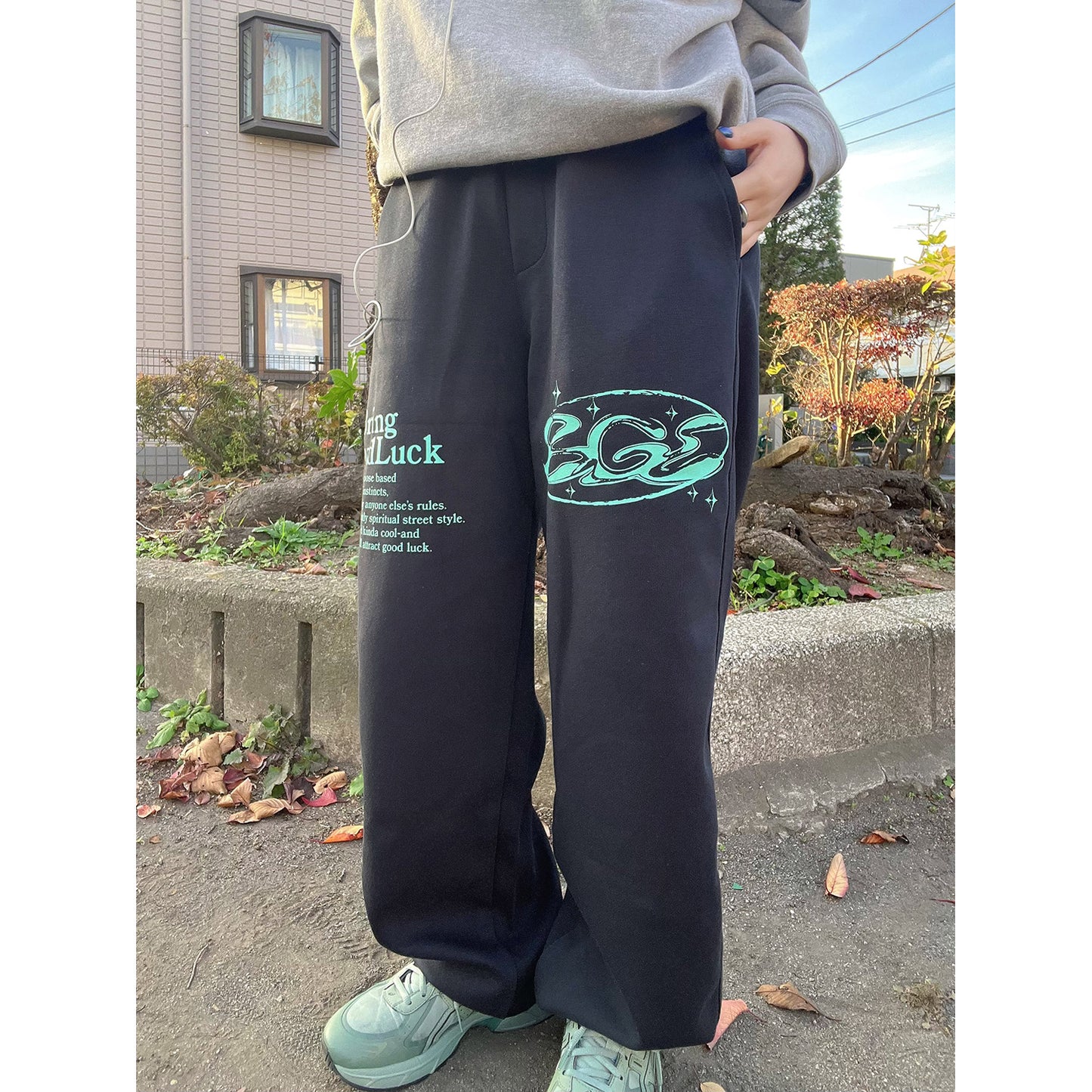 PRINT SWEAT PANTS -BLACK-