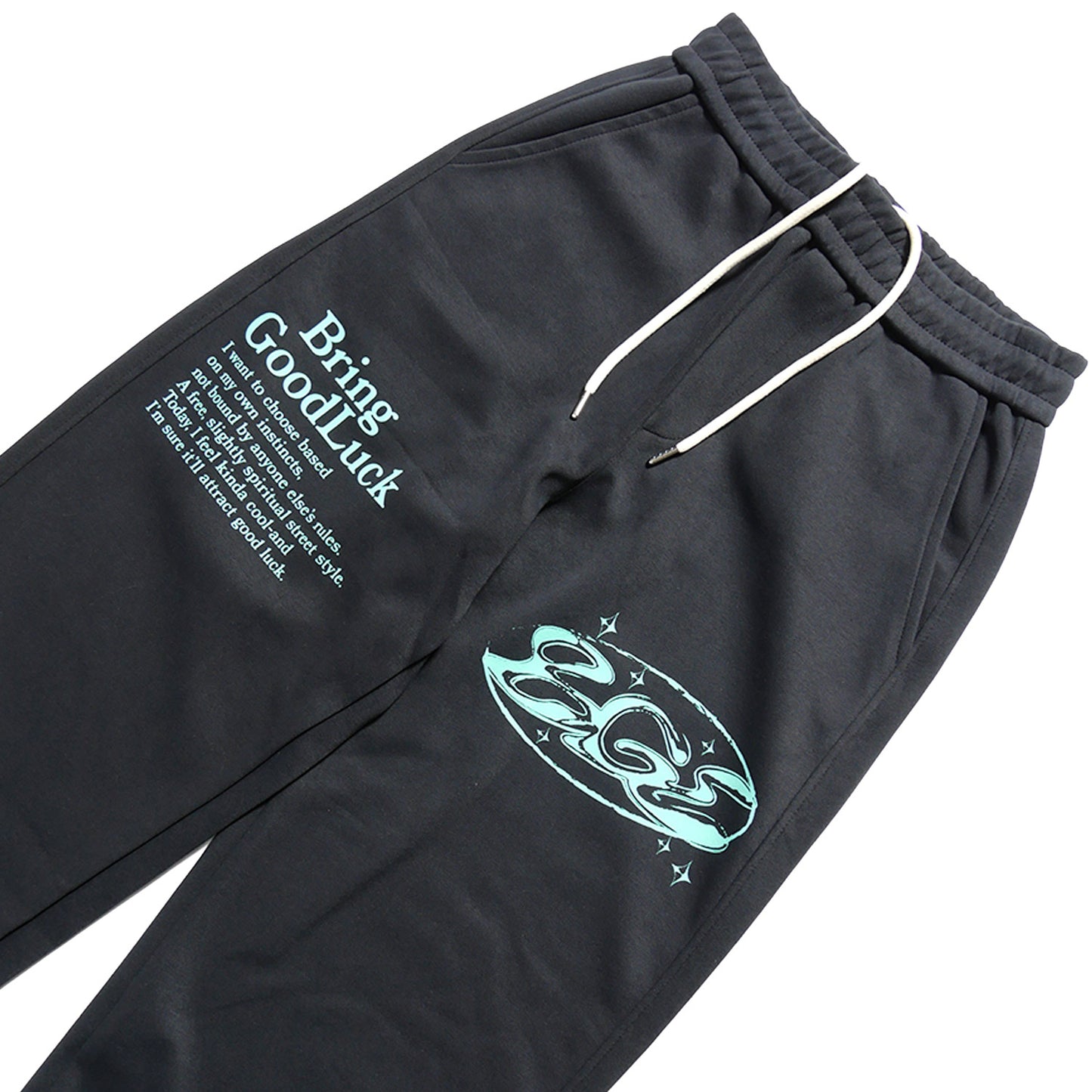 PRINT SWEAT PANTS -BLACK-