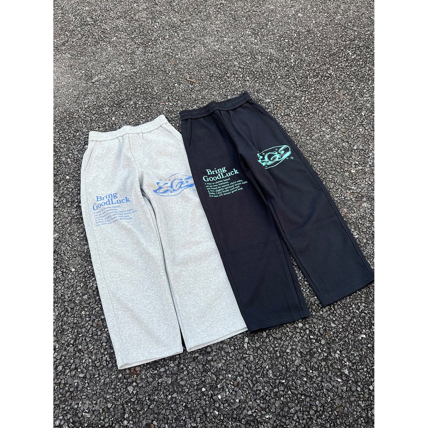 PRINT SWEAT PANTS -BLACK-