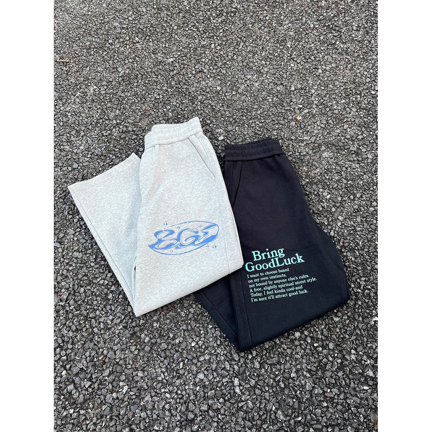 PRINT SWEAT PANTS -BLACK-