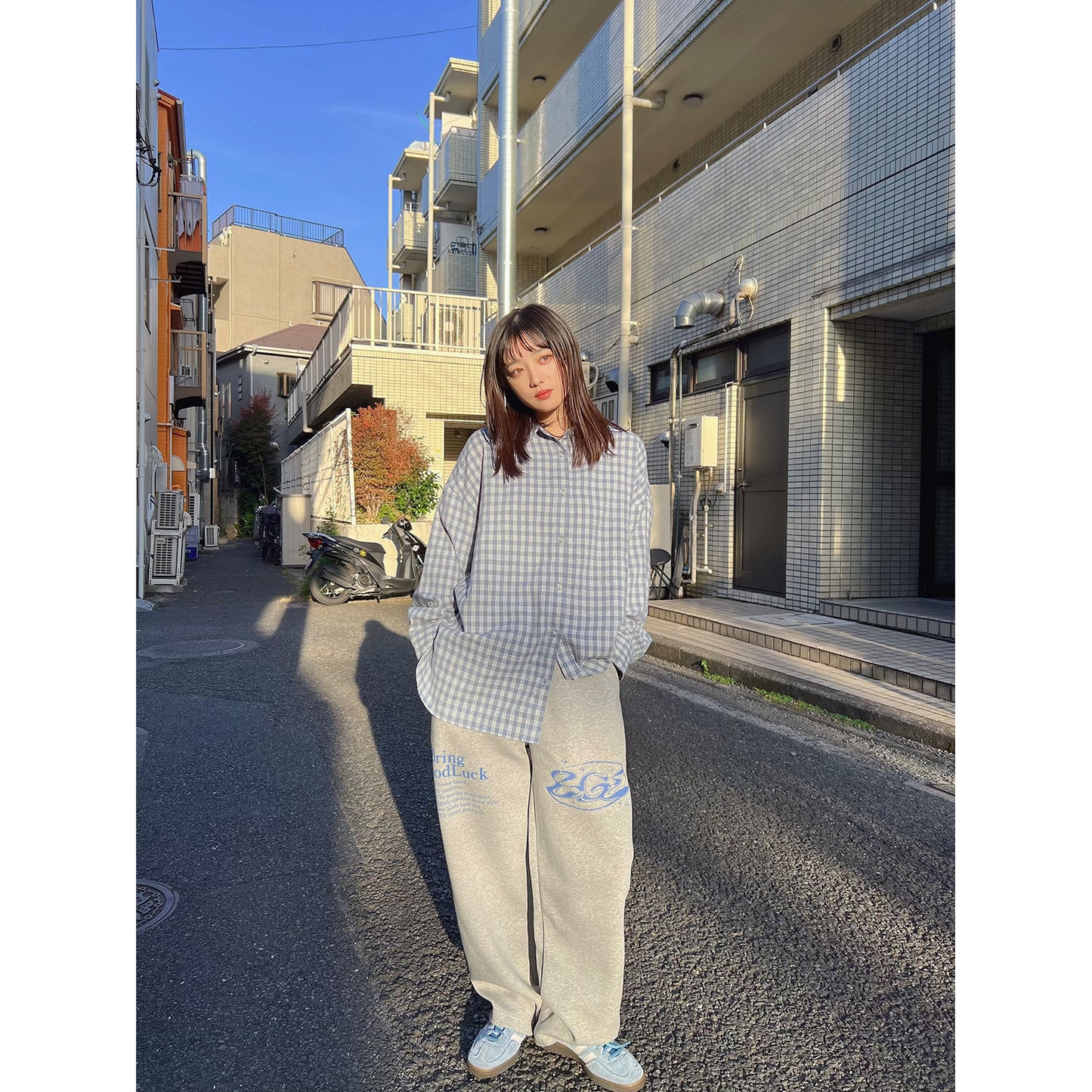 PRINT SWEAT PANTS -GREY-