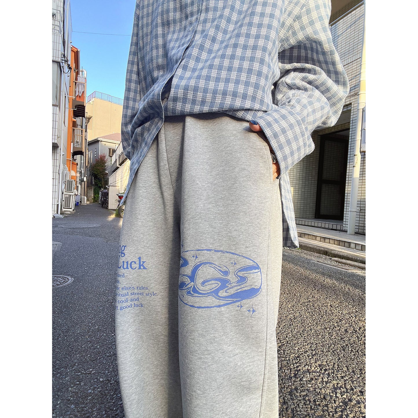 PRINT SWEAT PANTS -GREY-