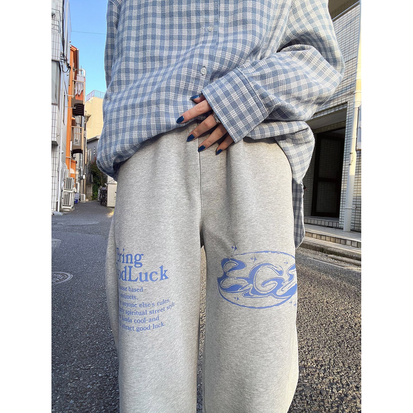 PRINT SWEAT PANTS -GREY-