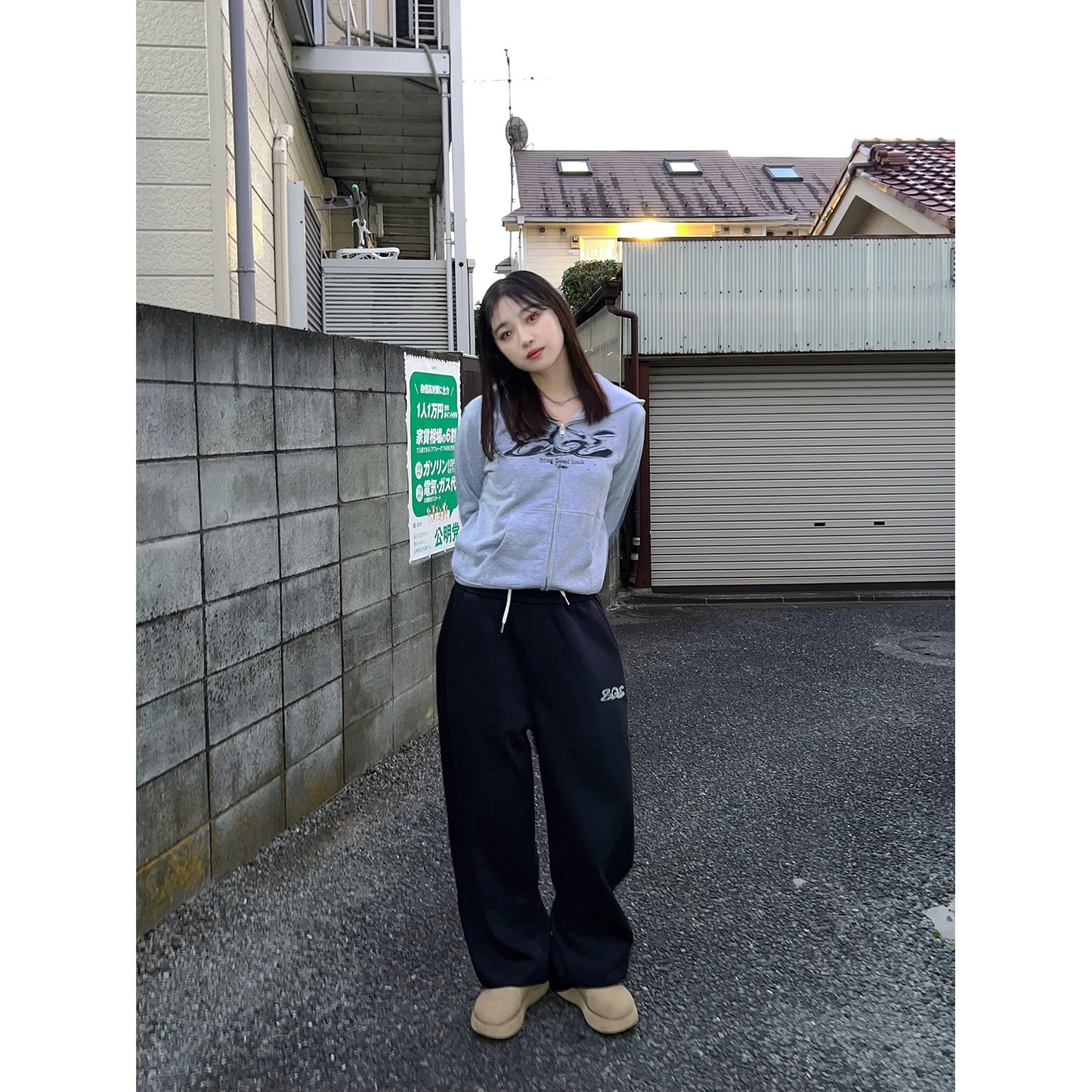 RHINESTONE SWEAT PANTS -BLACK-