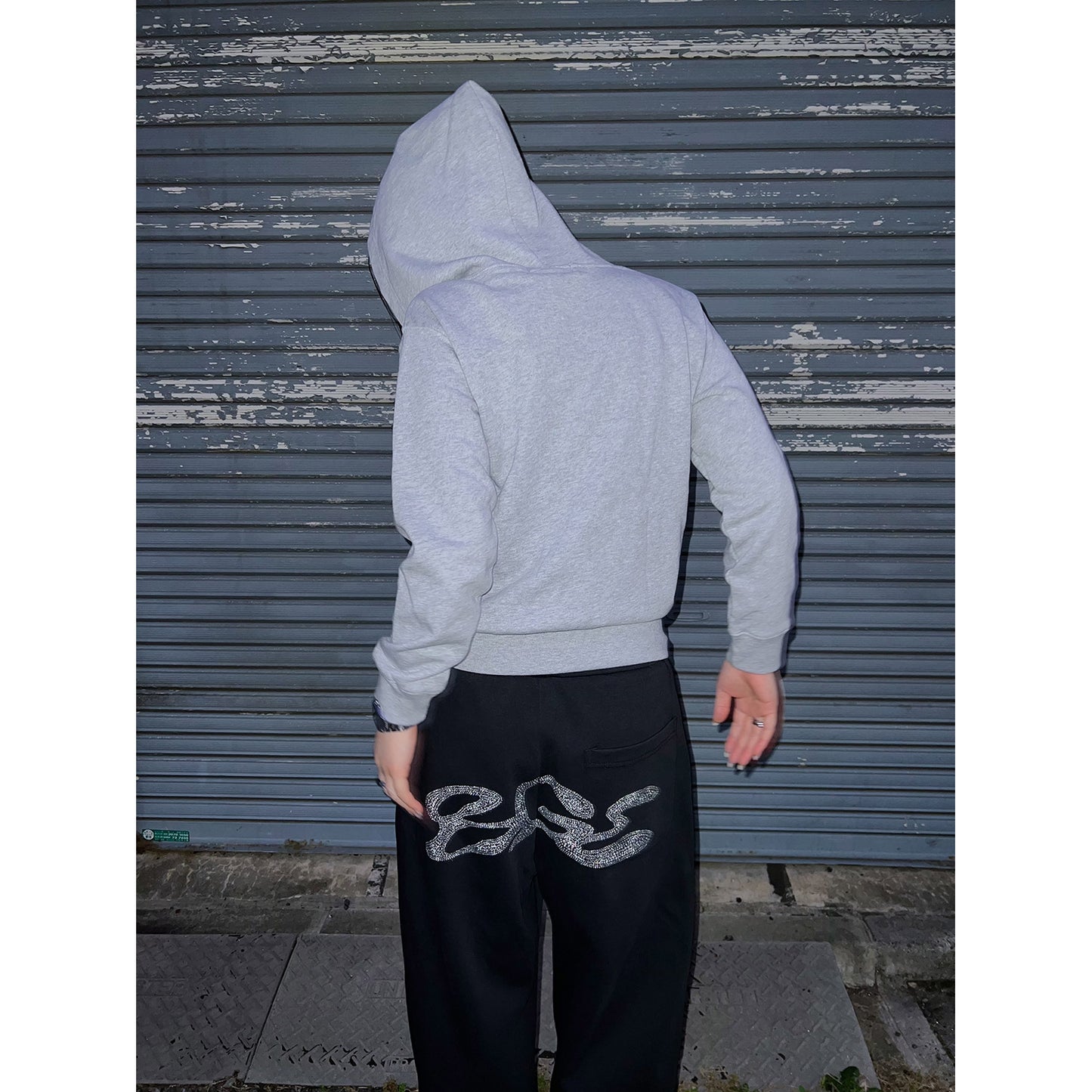 RHINESTONE SWEAT PANTS -BLACK-