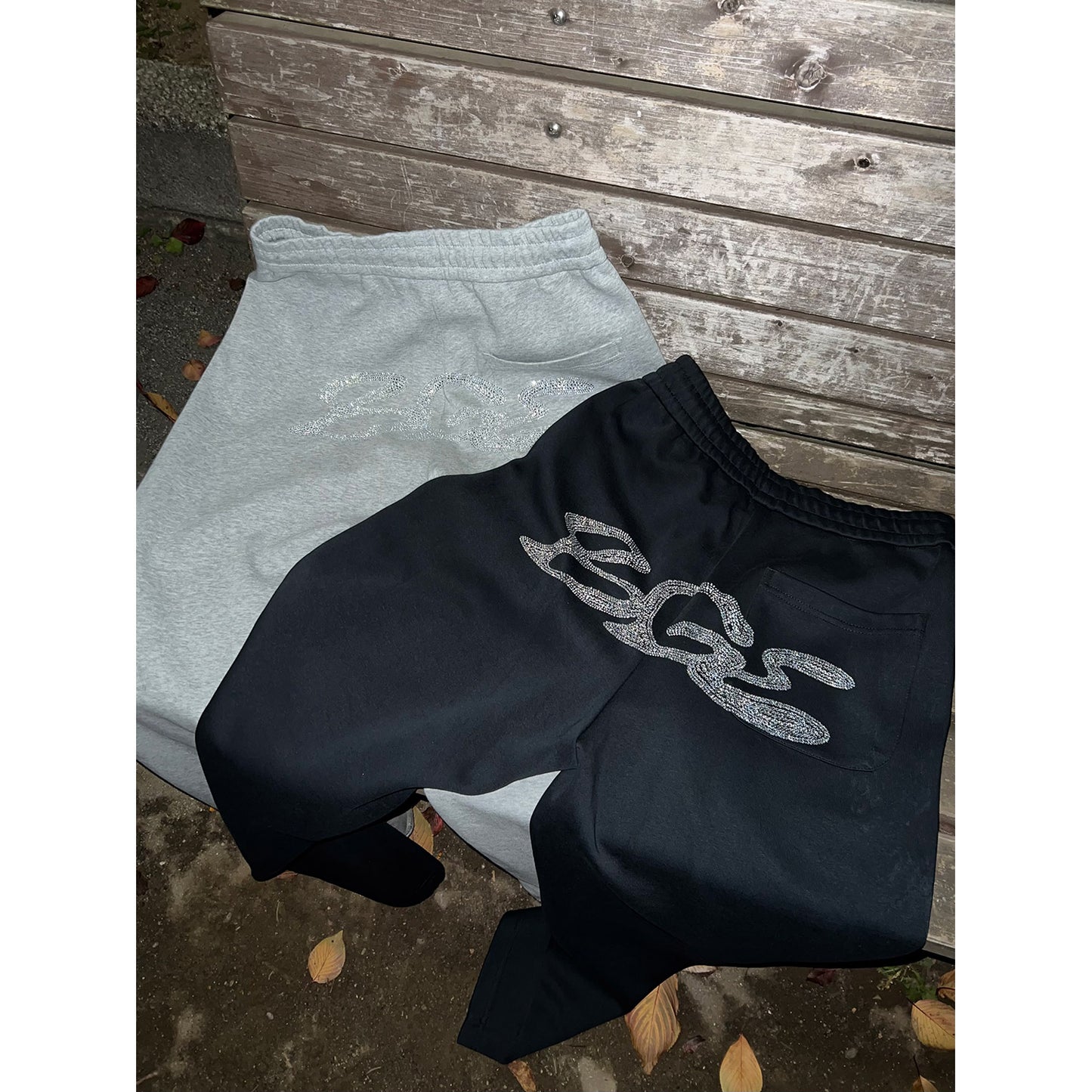 RHINESTONE SWEAT PANTS -BLACK-