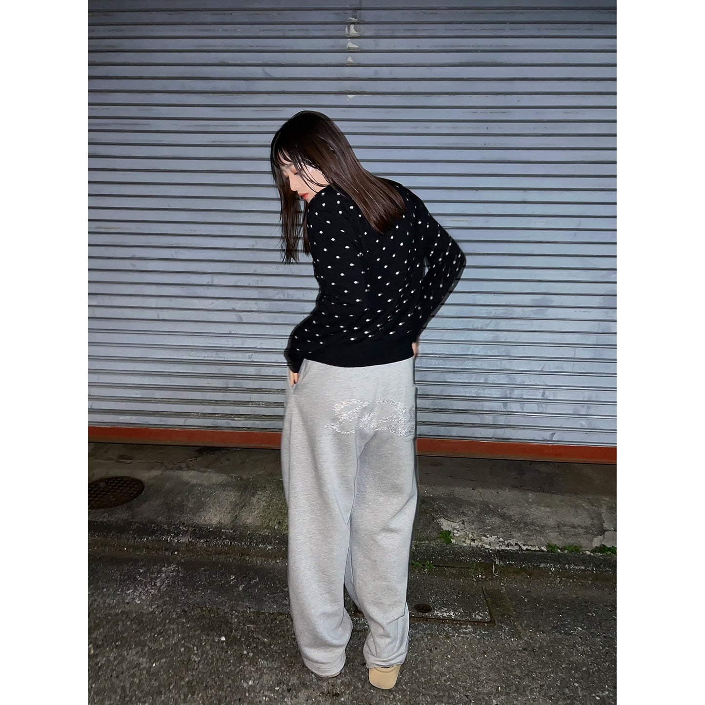 RHINESTONE SWEAT PANTS -GREY-