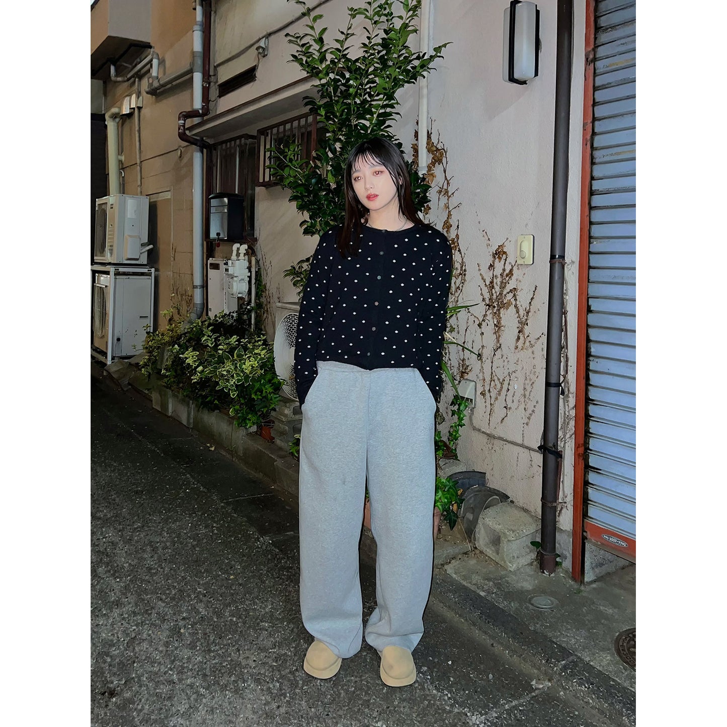 RHINESTONE SWEAT PANTS -GREY-