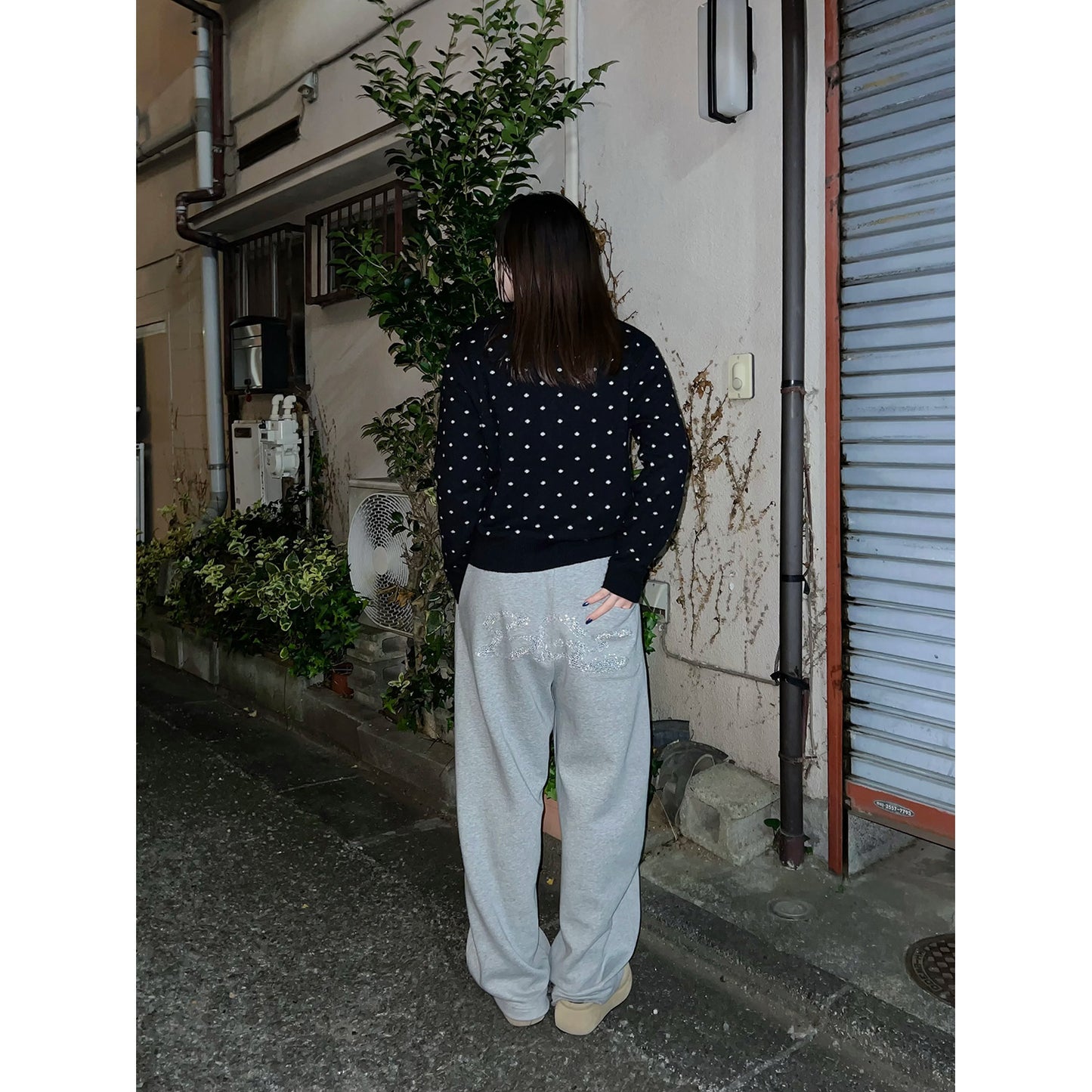 RHINESTONE SWEAT PANTS -GREY-