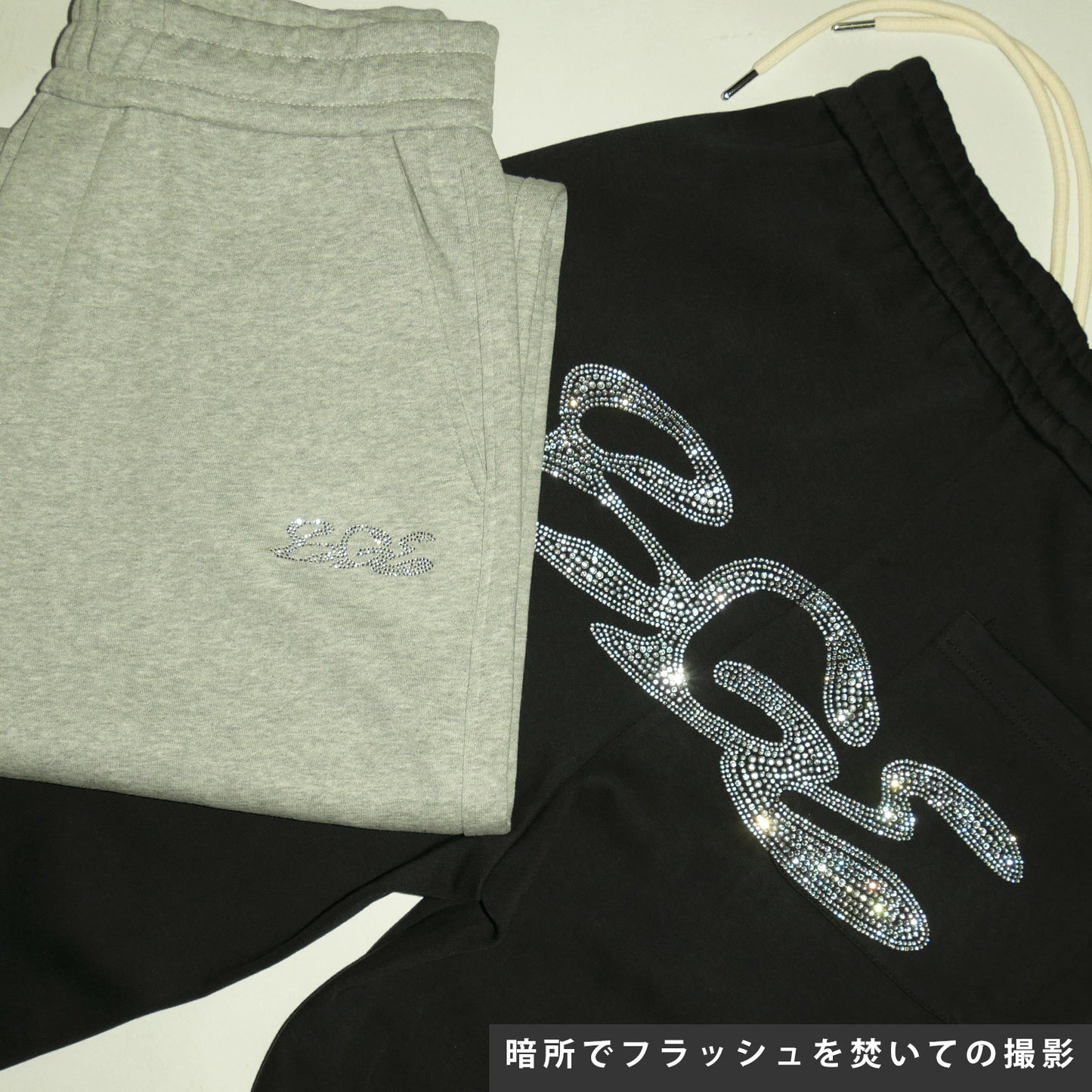 RHINESTONE SWEAT PANTS -GREY-