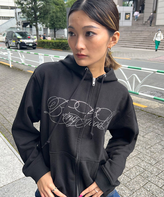 SCRIPT LOGO ZIP PARKA -BLACK-