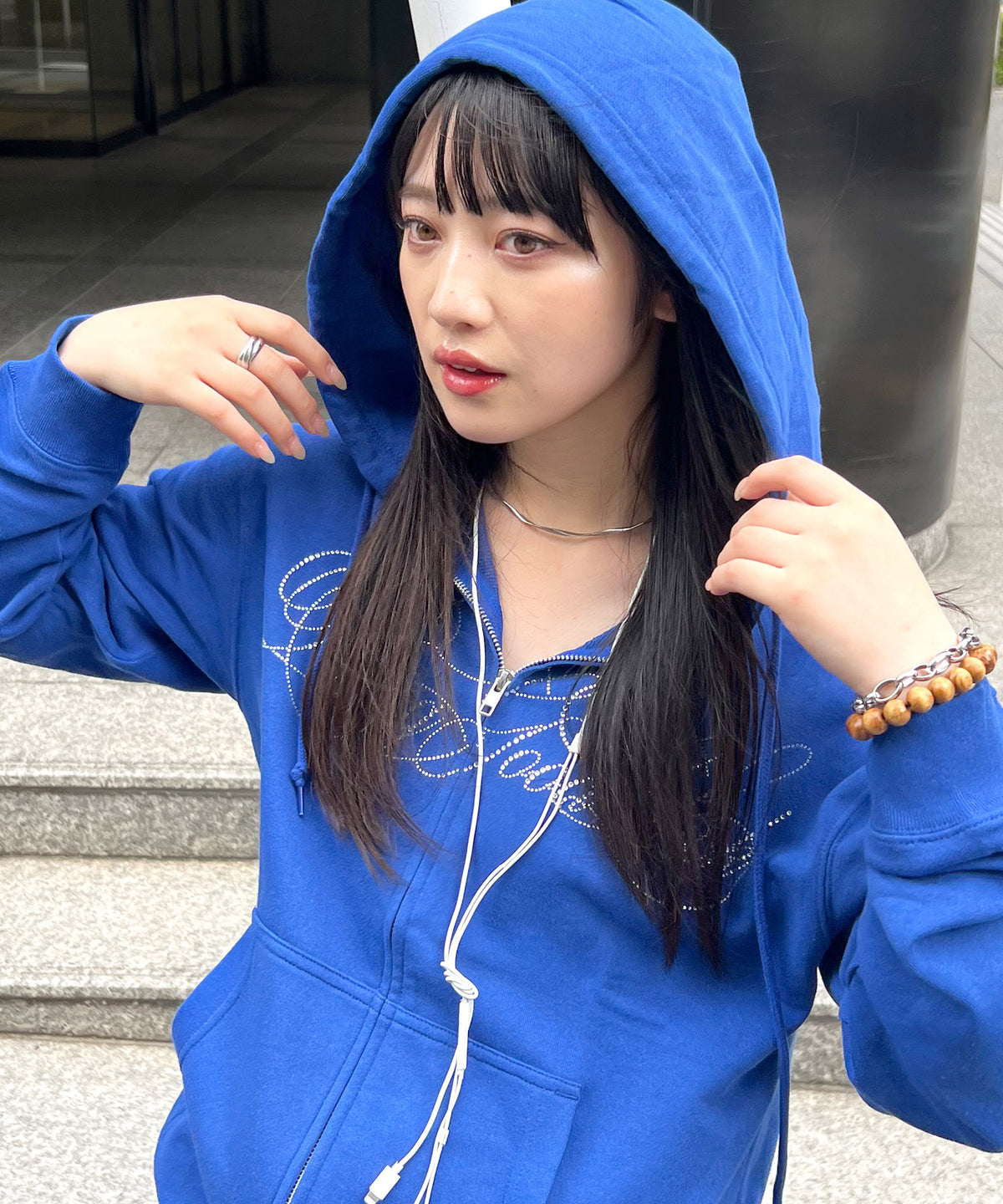 SCRIPT LOGO ZIP PARKA -BLUE-
