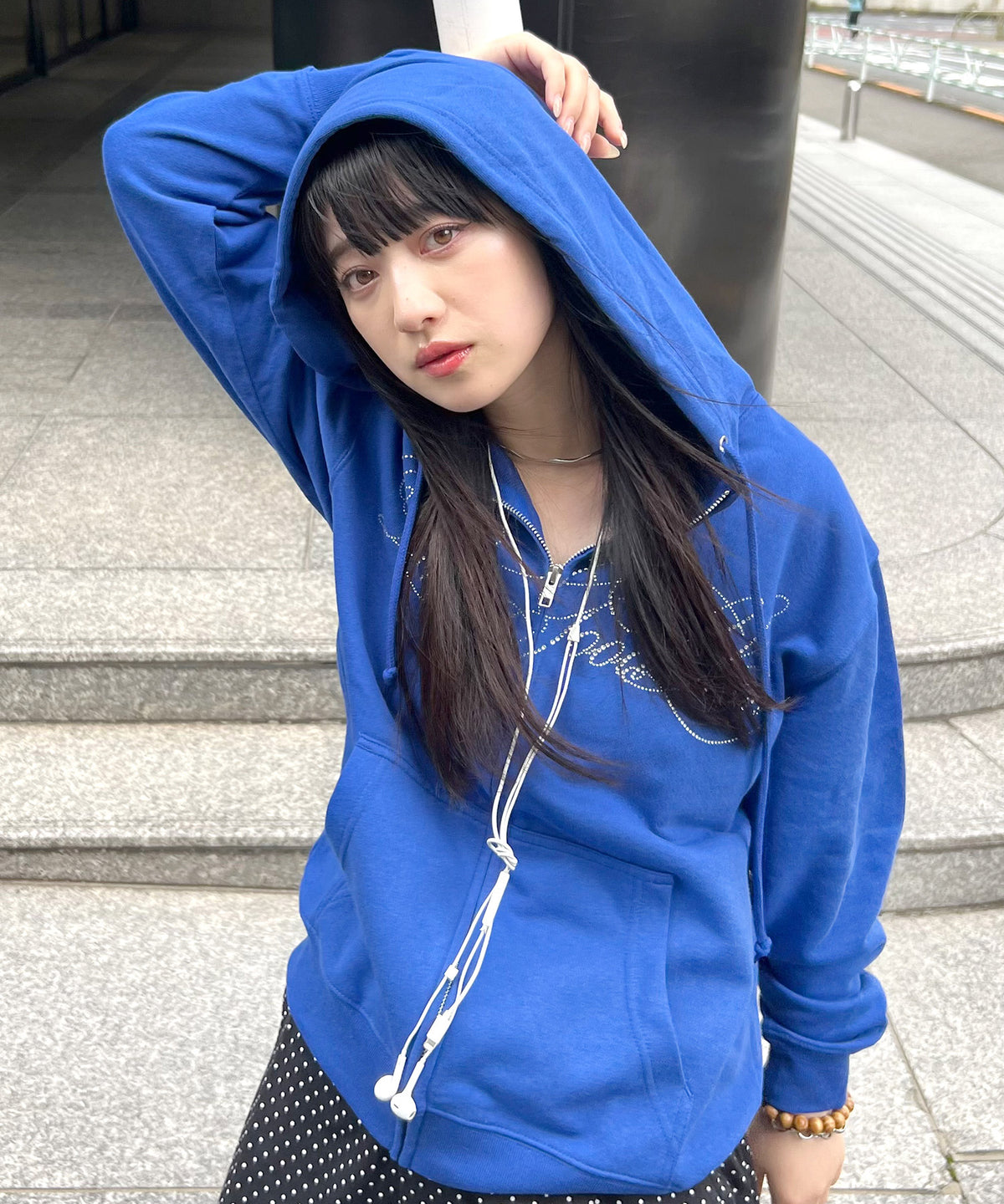 SCRIPT LOGO ZIP PARKA -BLUE-