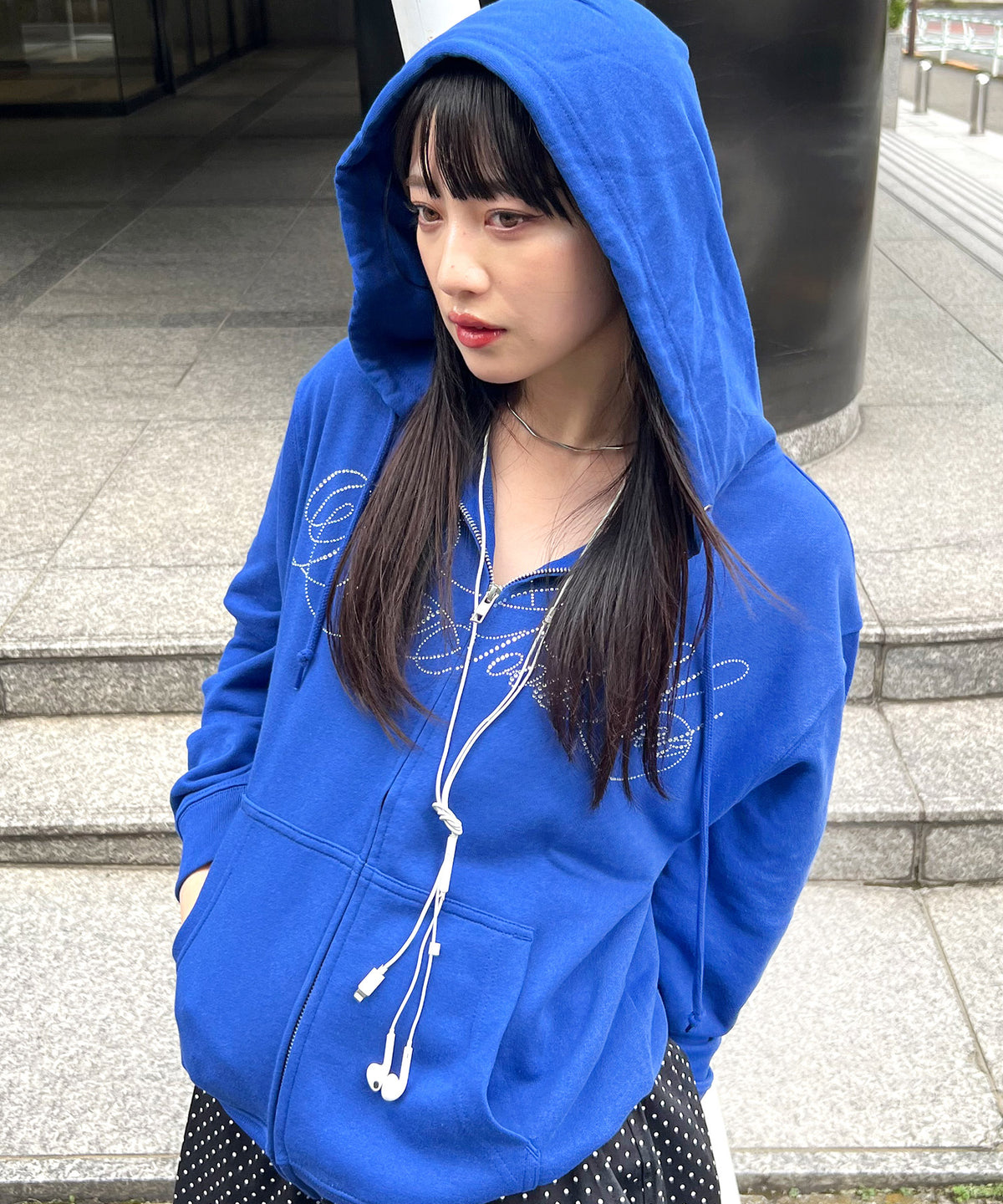 SCRIPT LOGO ZIP PARKA -BLUE-