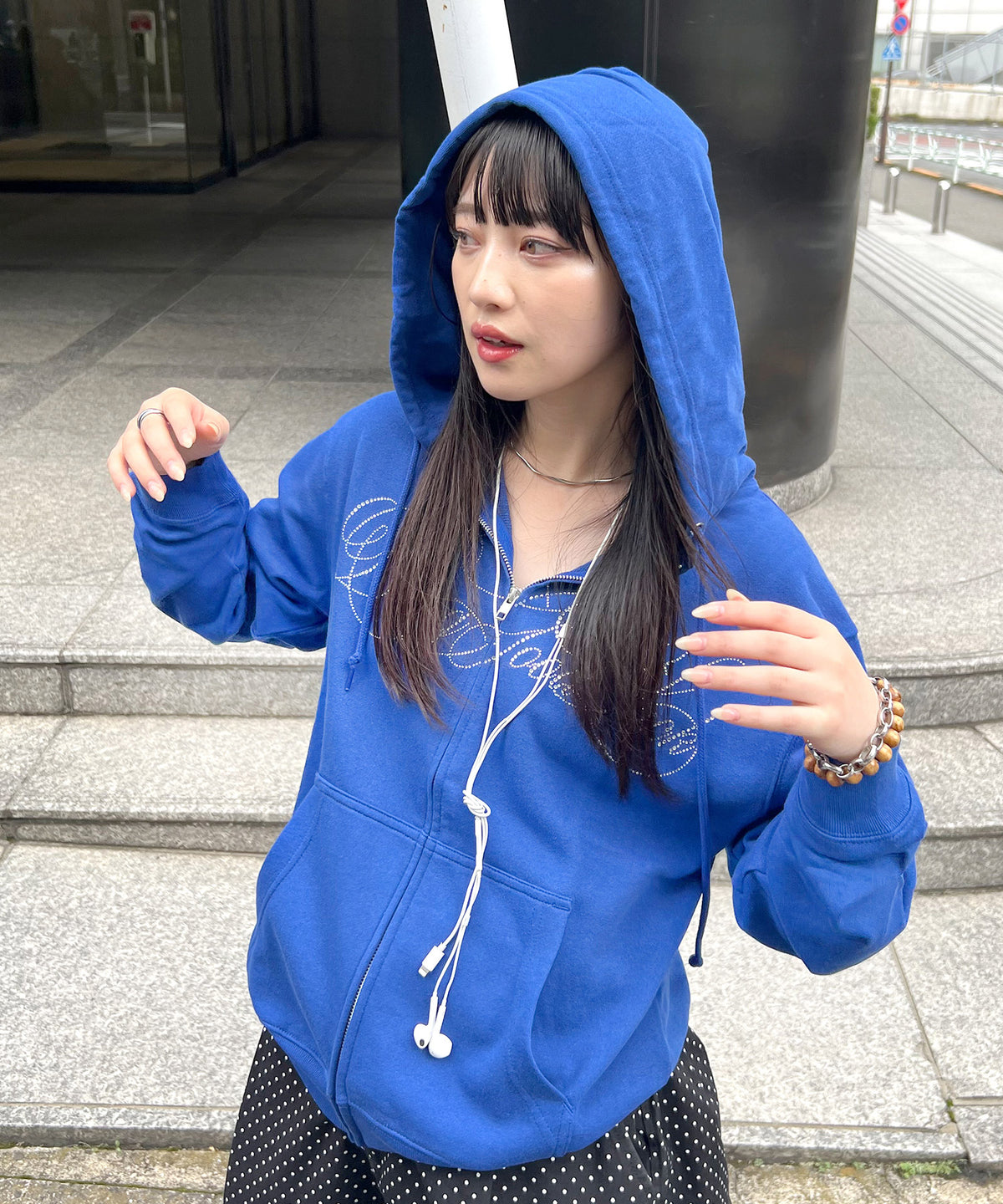 SCRIPT LOGO ZIP PARKA -BLUE-