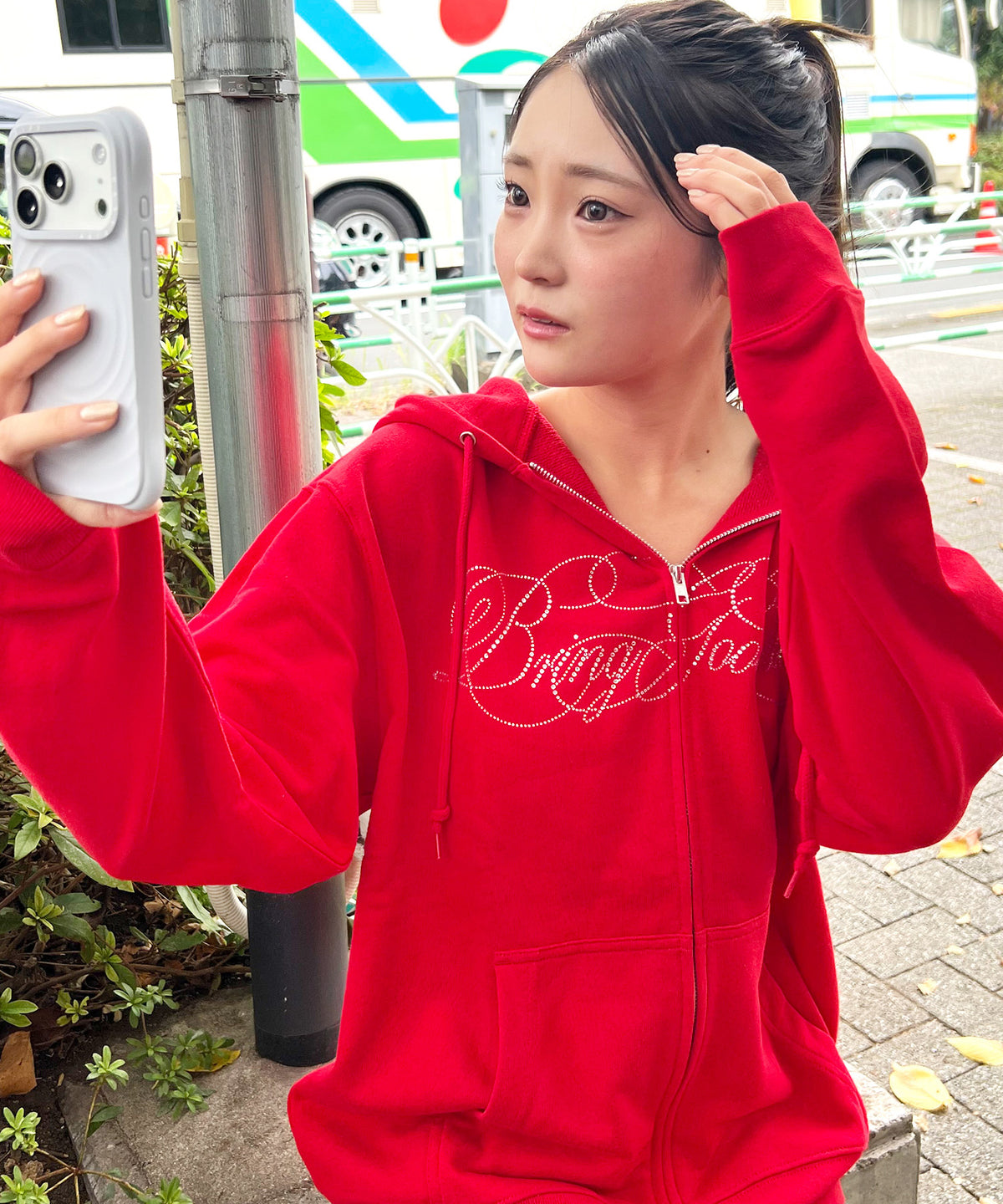 SCRIPT LOGO ZIP PARKA -RED-