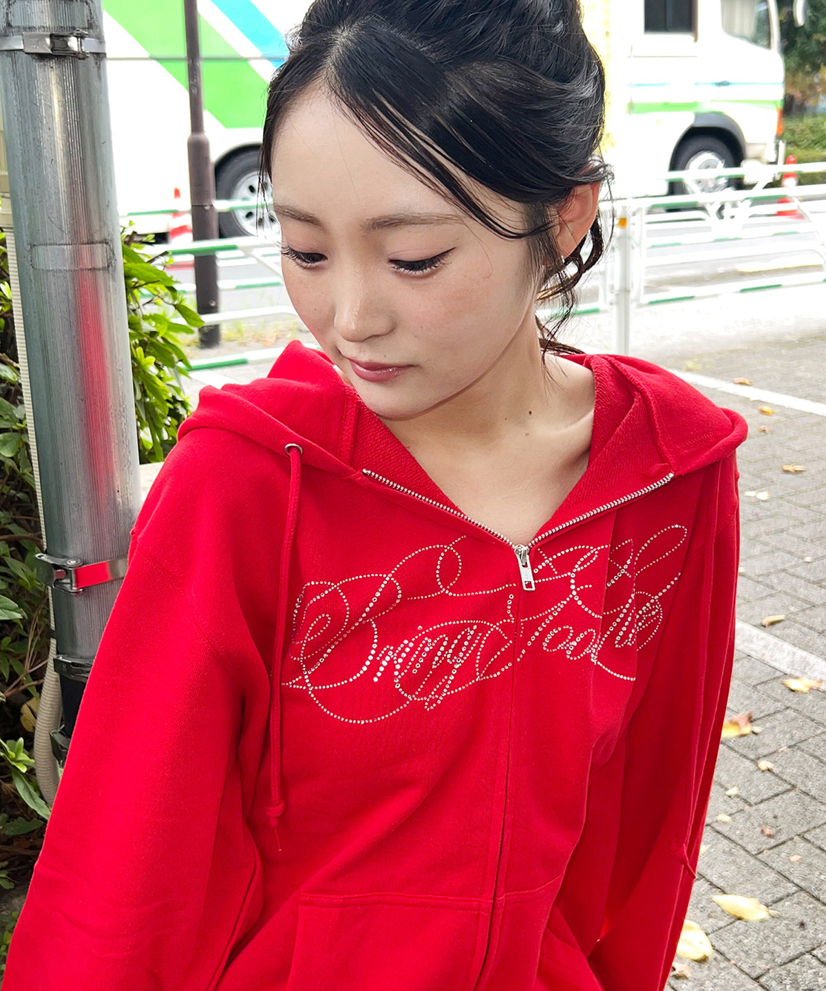 SCRIPT LOGO ZIP PARKA -RED-
